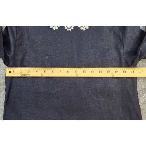 J Crew Top Womens 0 Blue Navy Linen Embroider Sequin Pullover Boho Coastal Y2K - Picture 4 of 12